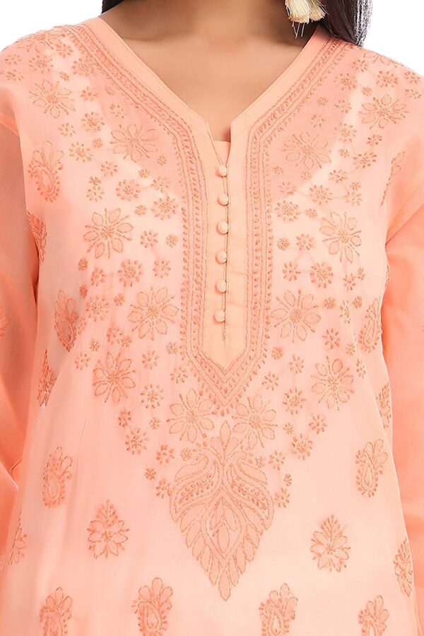 Baby Pink Chikan Cotton Designer Kurti