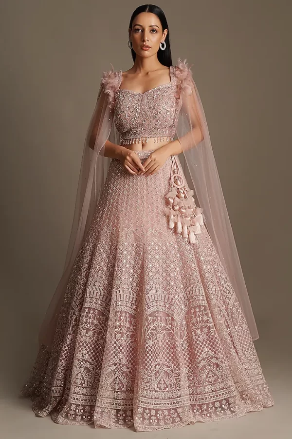 Pink Embroidered Lehenga Set