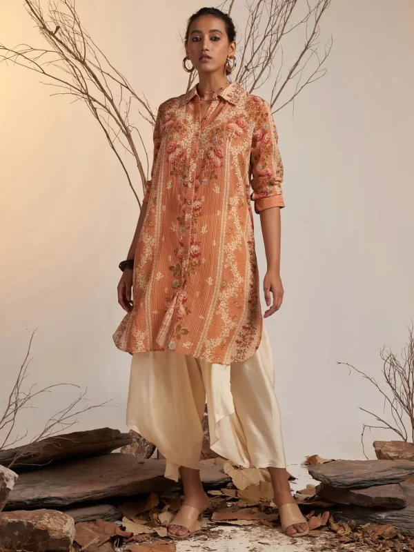 Beige Floral Print Kurti