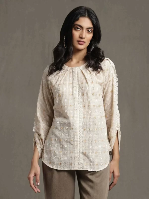 Beige Straight Kurti With Concealed Placket