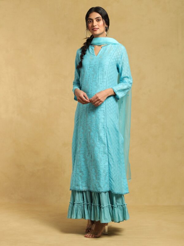 Blue Chanderi Cutwork Embroidered Suit Set