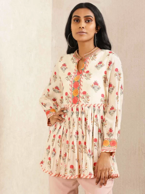 Ecru Floral Print Kurti