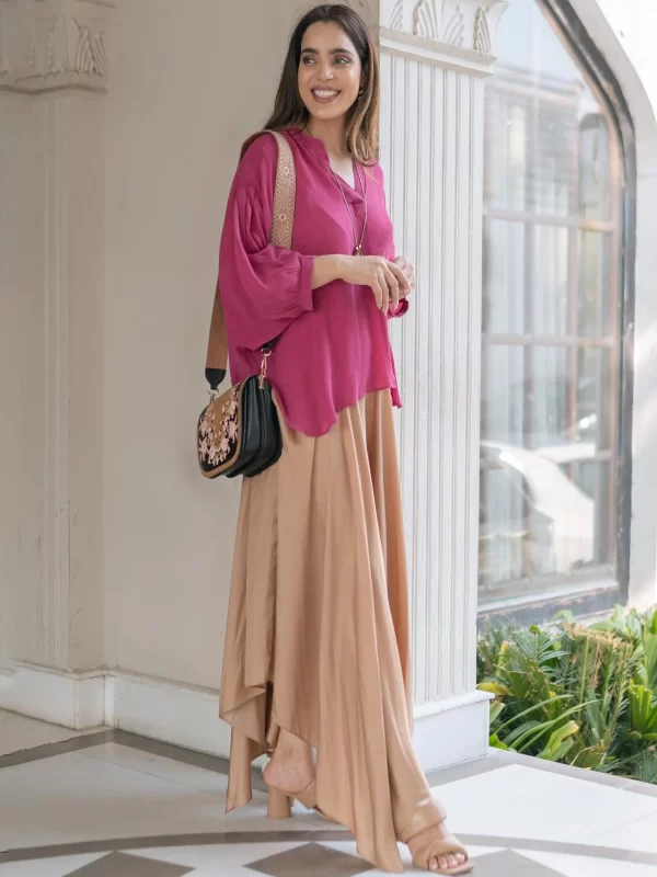 Pink Crinkled Asymmetric Kurti