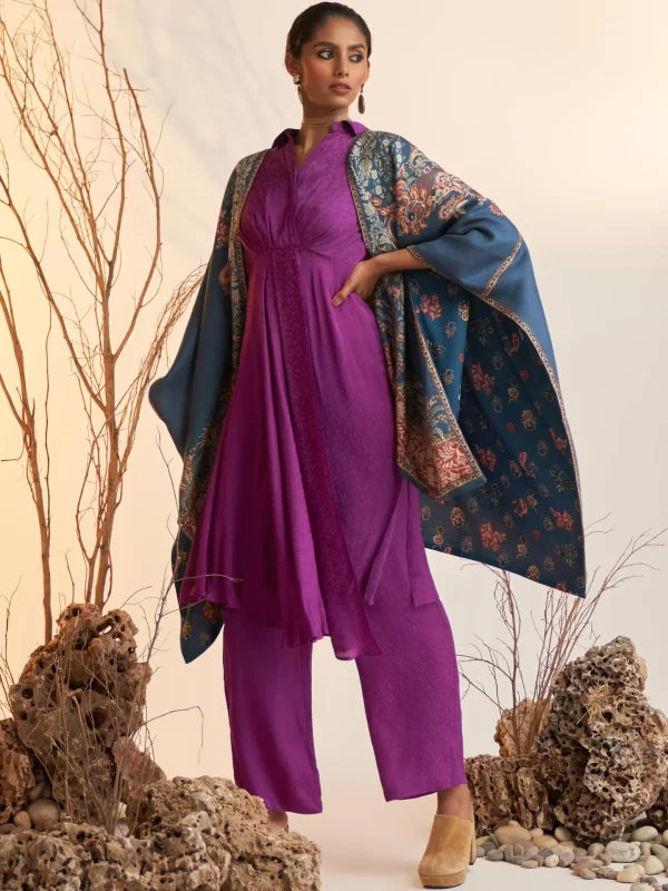 Purple Textured Kurta Set