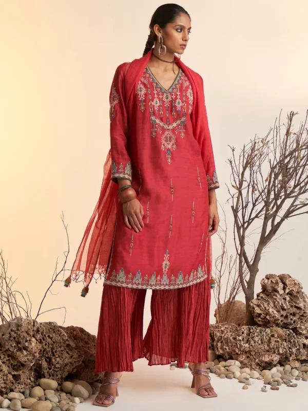 Red Embroidered Suit Set