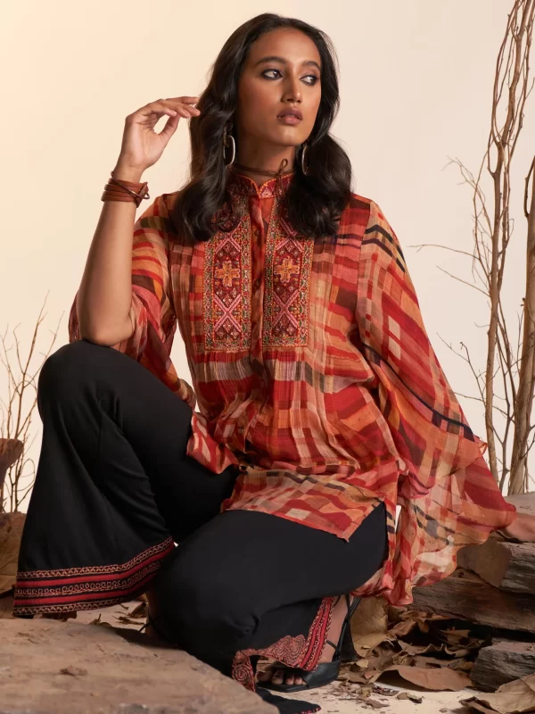 Rust Geometric Print Kurti