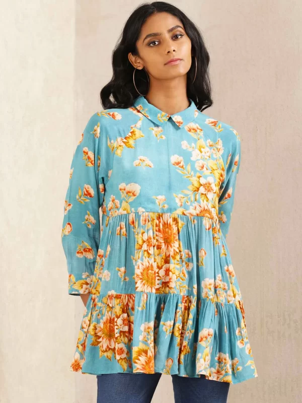 Turquiose Floral Print Kurti