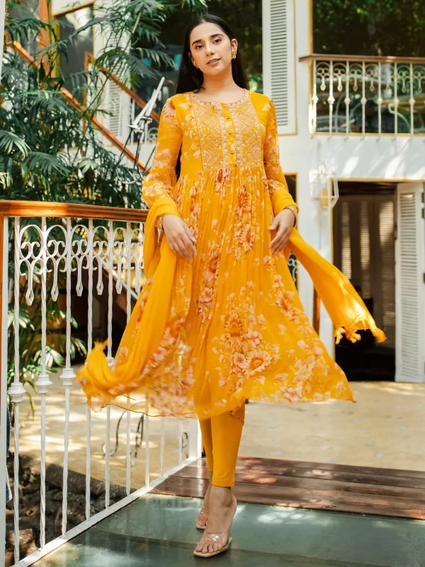 Yellow Floral Print Suit Set